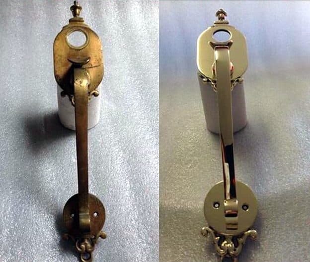 Brass part before and after polishing and clear coat
