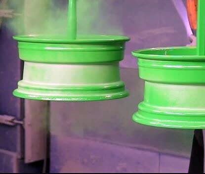 Bright green powder-coated parts